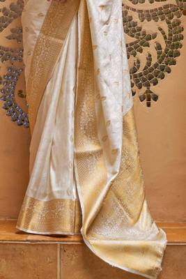 Ivory & gold kanjeevaram silk blend saree 4