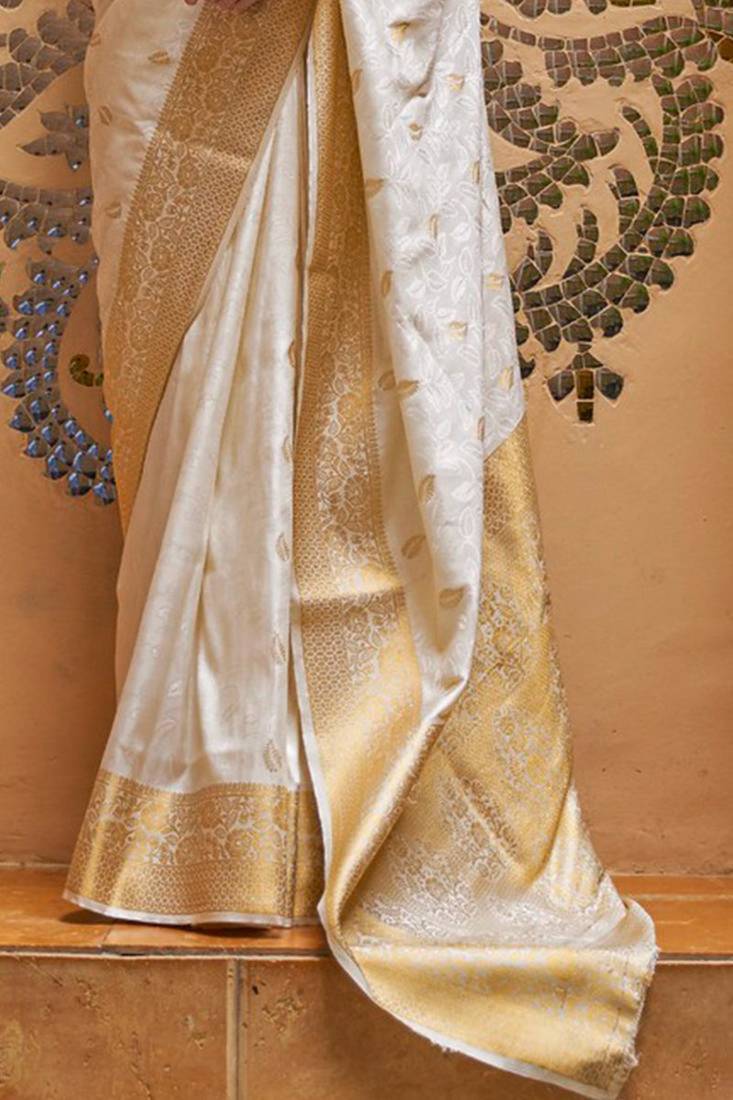 Ivory & gold kanjeevaram silk blend saree