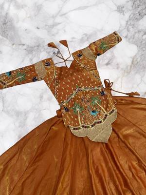 lehenga set orange silk satin embroidered festive wear 4