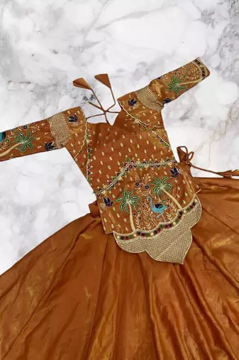 lehenga set orange silk satin embroidered festive wear