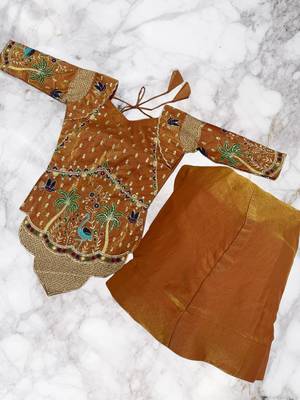 lehenga set orange silk satin embroidered festive wear 5