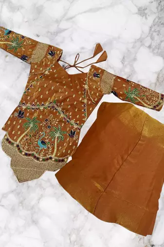 lehenga set orange silk satin embroidered festive wear