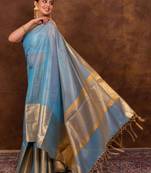 Light blue jaccard tissue silk blend saree with blouse