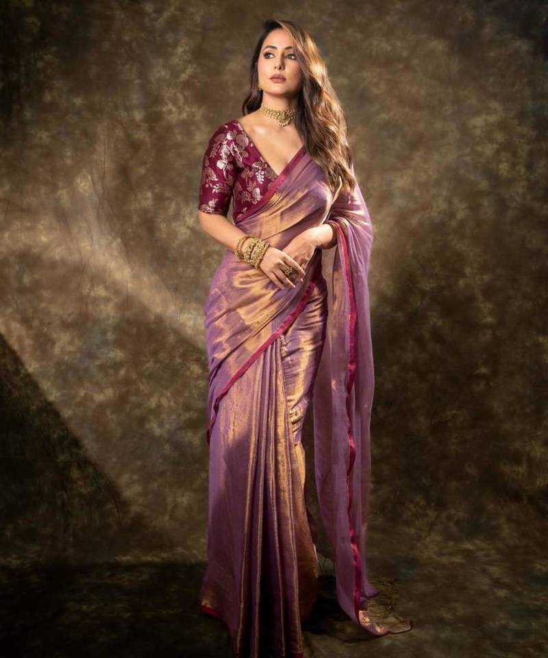 Rose gold shimmer silk blend saree