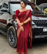 Deep maroon silk blend saree with zari butis