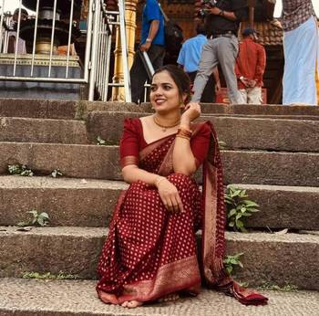 Deep maroon silk blend saree with zari butis 3