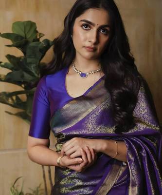 Royal purple banarasi silk blend saree 3