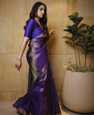 Royal purple banarasi silk blend saree 4