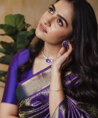 Royal purple banarasi silk blend saree 5