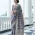 Slate blue linen cotton saree