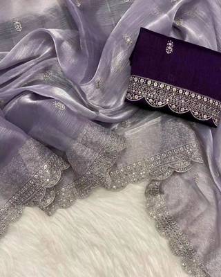 Mauve silk blend saree with scalloped embroidery 1