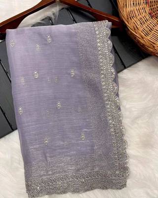 Mauve silk blend saree with scalloped embroidery 3