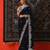Navy blue velvet embroidered saree