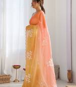 Peach & yellow ombre silk blend saree
