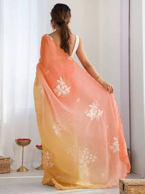 Peach & yellow ombre silk blend saree 2