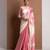 Pink printed satin saree with blouse piece