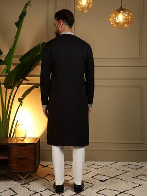 Men's black viscose silk sequins embroidered kurta with pajama set 5