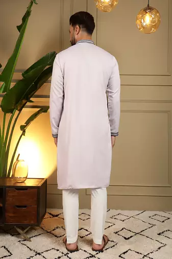 Men's grey viscose silk sequins embroidered kurta with pajama set