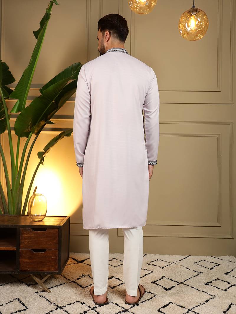 Men's grey viscose silk sequins embroidered kurta with pajama set
