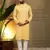 Men's yellow khadi cotton mirror embroidered kurta with pajama set