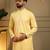 Men's yellow khadi cotton mirror embroidered kurta with pajama set