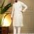 Men's white khadi cotton mirror embroidered kurta with pajama set