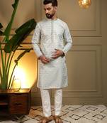 Men's mehendi jacquard woven kurta with pajama set