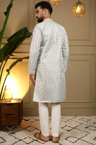 Men's mehendi jacquard woven kurta with pajama set