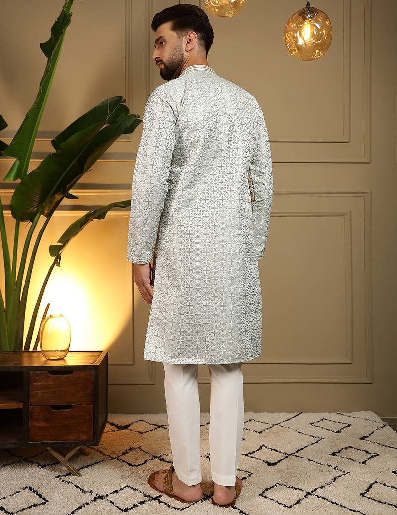 Men's mehendi jacquard woven kurta with pajama set