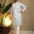Men's grey jacquard woven kurta with pajama set