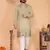 Men's sea green linen cotton sequins embroidered kurta with pajama set