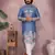 Men's blue khadi cotton sequins embroidered kurta with pajama set