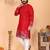 Men's red linen cotton sequins embroidered kurta with pajama set