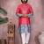 Men's gajri red khadi cotton sequins embroidered kurta with pajama set