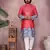 Men's gajri red khadi cotton sequins embroidered kurta with pajama set