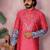 Men's gajri red khadi cotton sequins embroidered kurta with pajama set