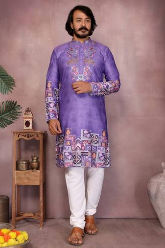 Men's jamuni khadi cotton sequins embroidered kurta with pajama set