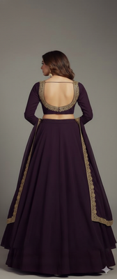 Deep Plum Lehenga with Gold Borders 2