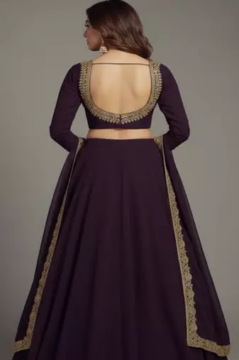 Deep Plum Lehenga with Gold Borders