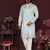 Men's turquoise silk sequins embroidered kurta with pajama set