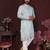 Men's turquoise silk sequins embroidered kurta with pajama set