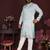 Men's turquoise silk sequins embroidered kurta with pajama set