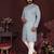 Men's blue silk sequins embroidered kurta with pajama set
