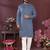 Men's blue silk mirror embroidered kurta with pajama set