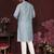 Men's blue silk sequins embroidered kurta with pajama set