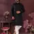 Men's black silk mirror embroidered kurta with pajama set