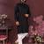 Men's black silk mirror embroidered kurta with pajama set
