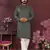 Men's bottle green silk mirror embroidered kurta with pajama set
