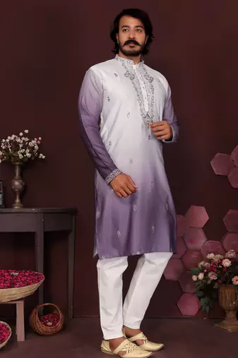 Men's jamuni cotton silk sequins embroidered kurta with pajama set