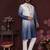 Men's blue cotton silk sequins embroidered kurta with pajama set